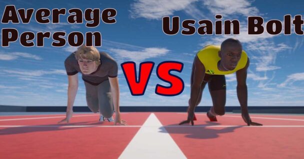 Comparação 3D de uma pessoa a correr contra Usain Boltx