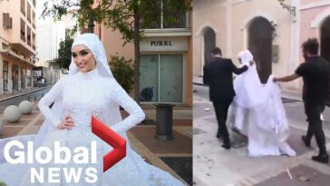 Vídeo mostra momento em que noiva é apanhada pelo impacto da explosão em Beirute