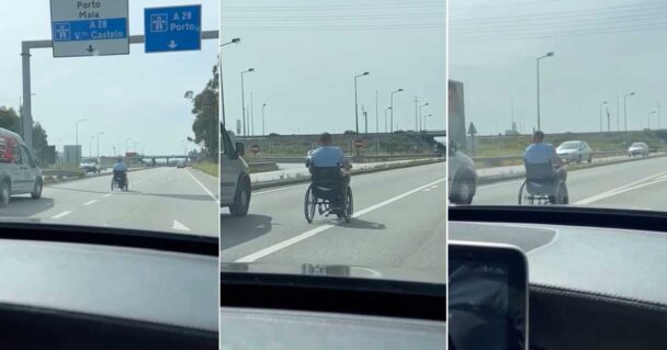 Homem é filmado a circular de cadeira de rodas antes do acesso à A28