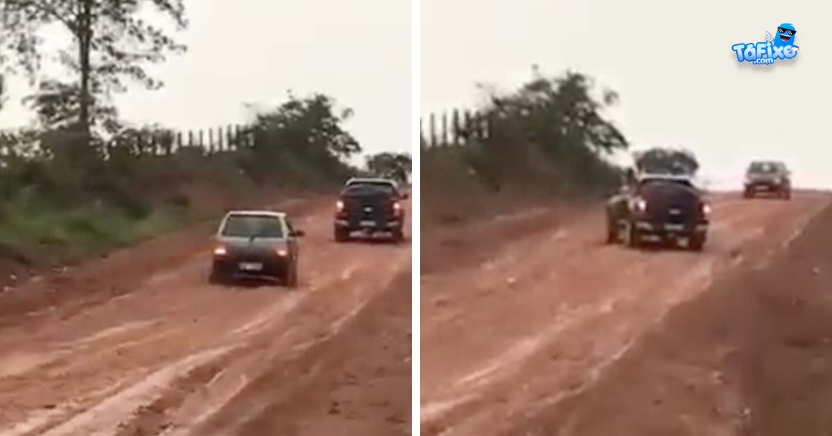 Fiat Uno turbinado humilha Toyota Hilux em estrada lamacenta