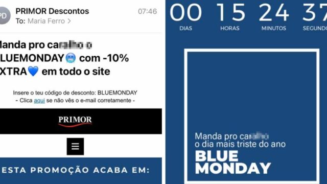 Primor envia email “agressivo” no dia mais triste do ano, o Blue Monday