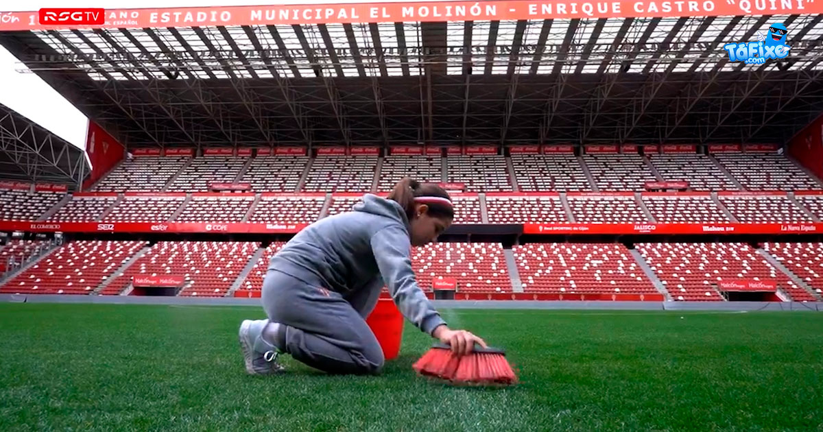 Dia da Mulher: Jovem a limpar estádio do Gijón causa polémica